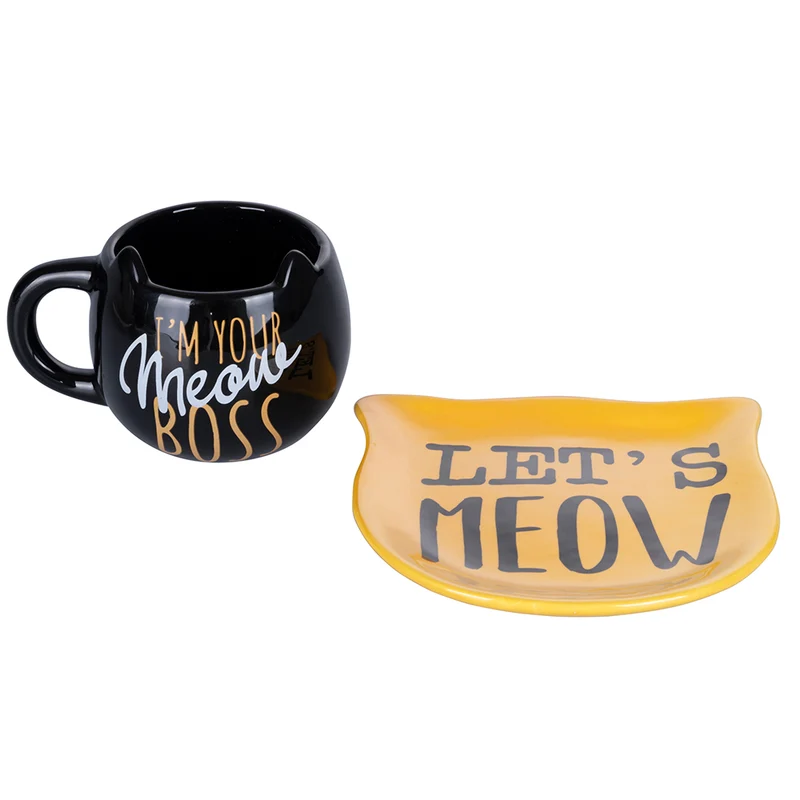 Set piattino e tazza in Ceramica VdE Tivoli 1996 Cats Giallo e Nero