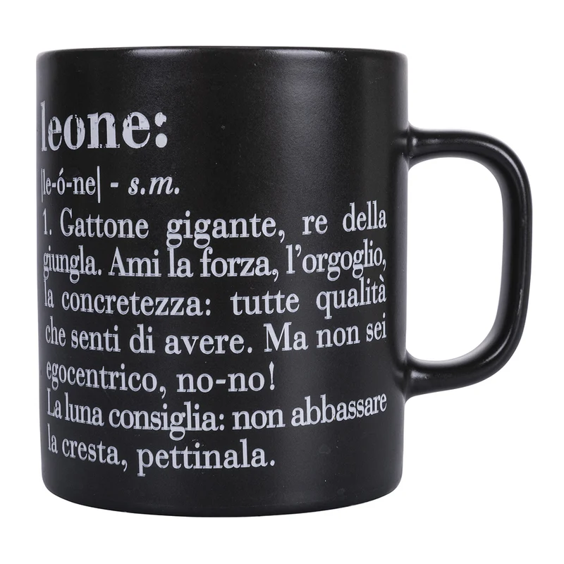 Tazza Zodiaco "leone" Ø8x10 cm in Bone China VdE Tivoli 1996 Nero