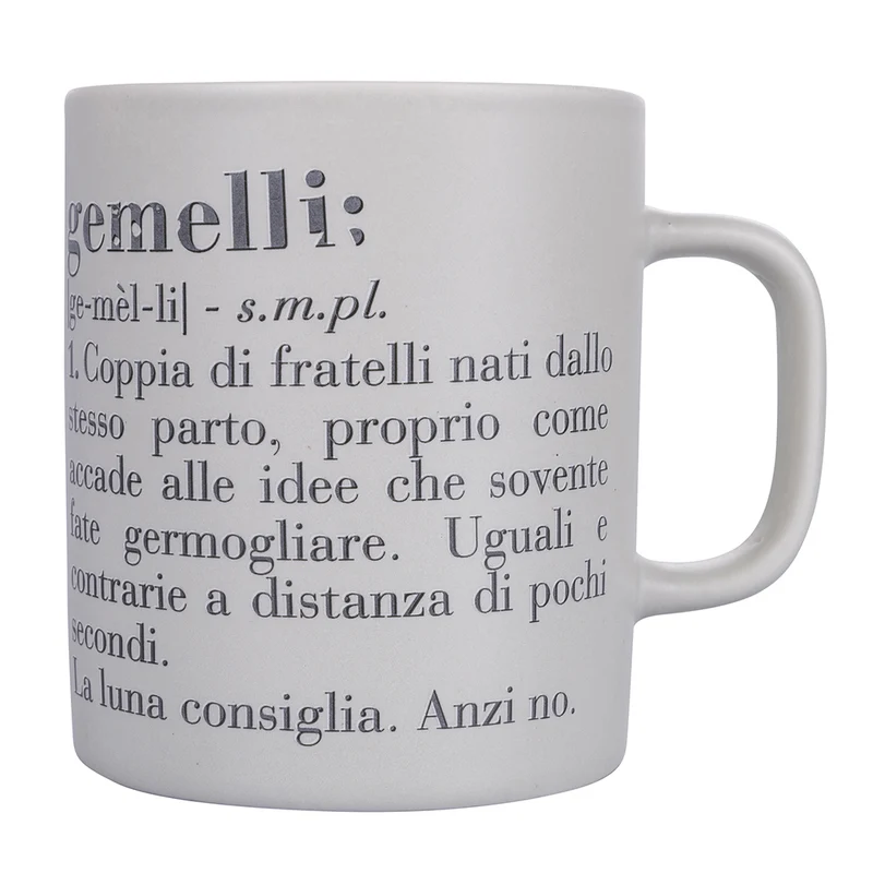 Tazza Zodiaco "gemelli" Ø8x10 cm in Bone China VdE Tivoli 1996 Bianco