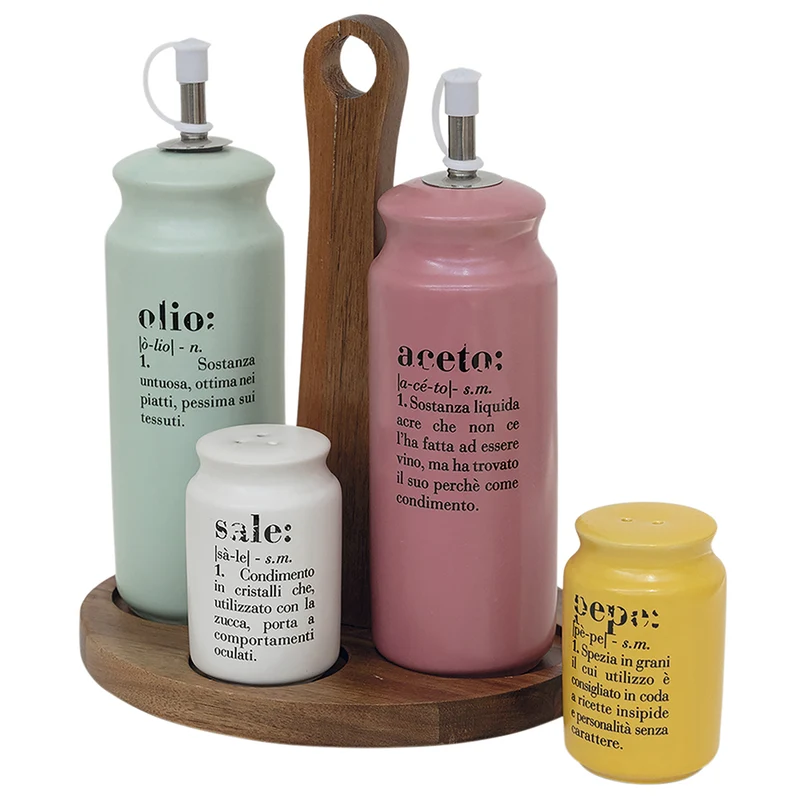 Menage Set Olio Aceto Sale e Pepe in Gres VdE Tivoli 1996 con Stand