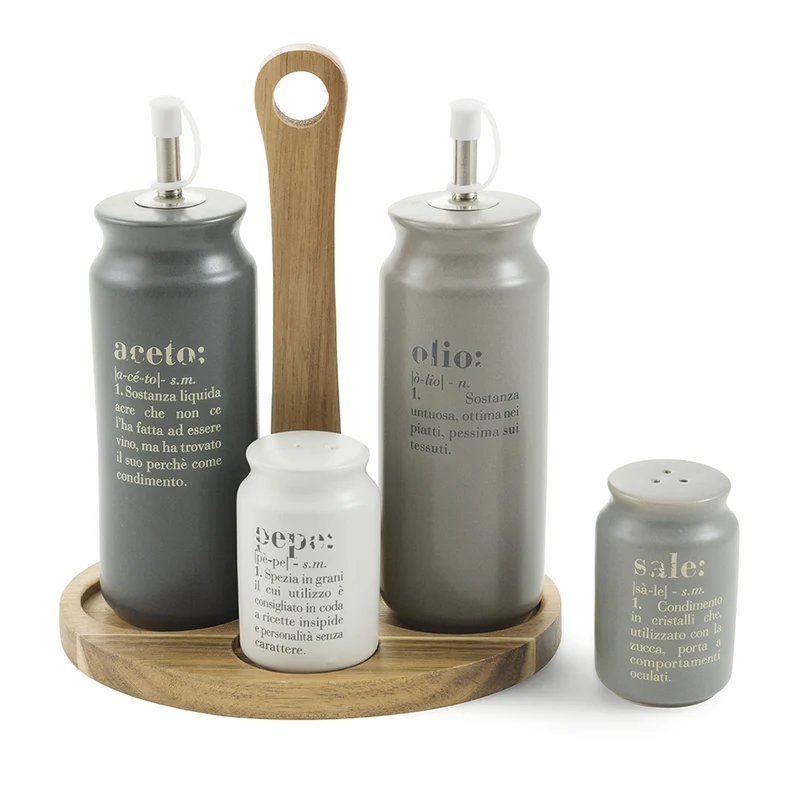 Menage Set Olio Aceto Sale e Pepe in Gres VdE Tivoli 1996 con Stand
