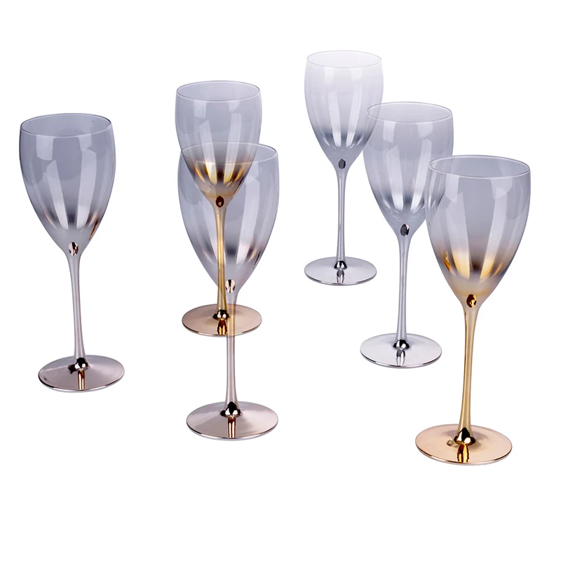 Set 6 Calici Très Chic in Vetro VdE Tivoli 1996 Gold Silver Champagne
