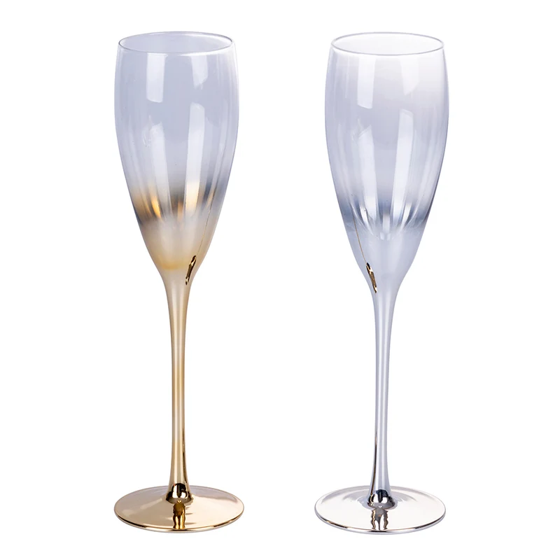 Set 2 Bicchieri da Champagne Très Chic Flûte in Vetro VdE Tivoli 1996 Gold e Silver
