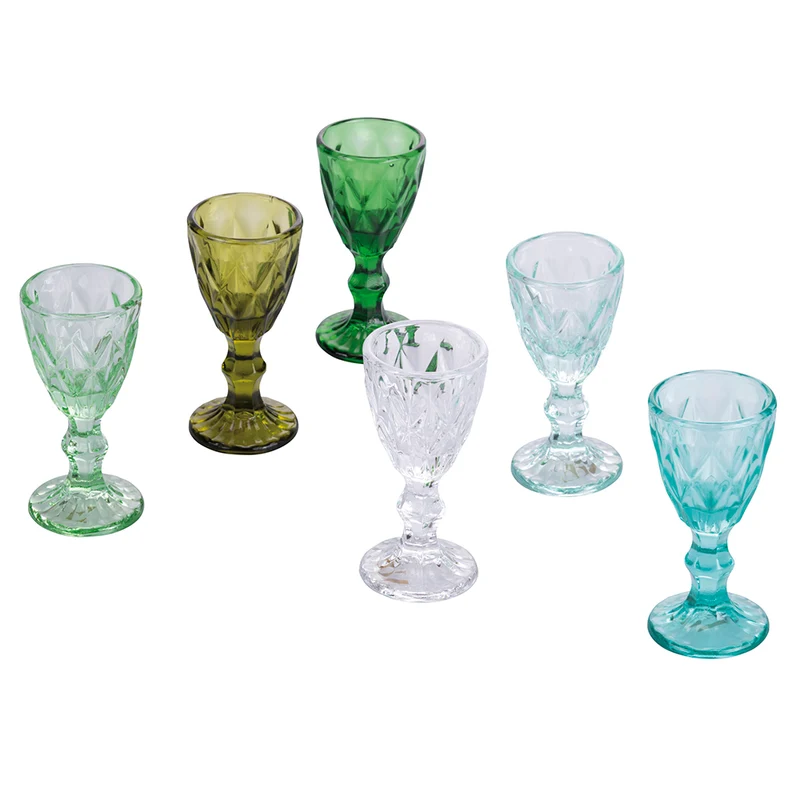 Set 6 Tazzine per Liquori Liquorini Prisma Greenery in Vetro VdE Tivoli 1996 Verde