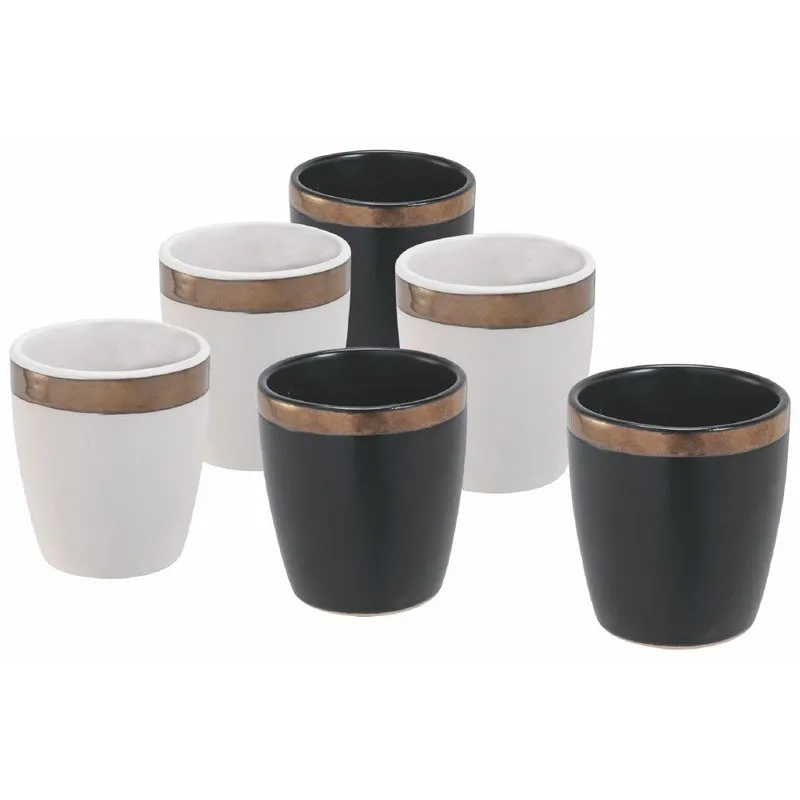 Set 6 Tazzine per Liquori Liquorini Naima White and Black in Gres VdE Tivoli 1996 Bianco e Nero
