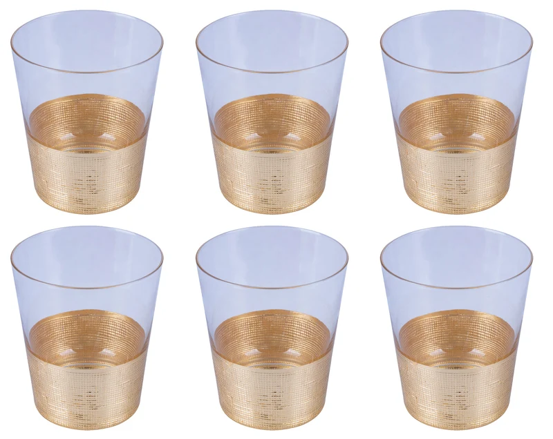 Set 6 Bicchieri Acqua Gold Party in Vetro VdE Tivoli 1996 Trasparente e Oro