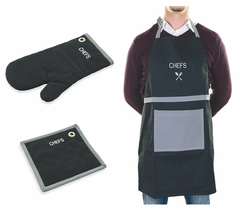 Set Chef Grembiule Guanto e Presina in Cotone VdE Tivoli 1996 Nero