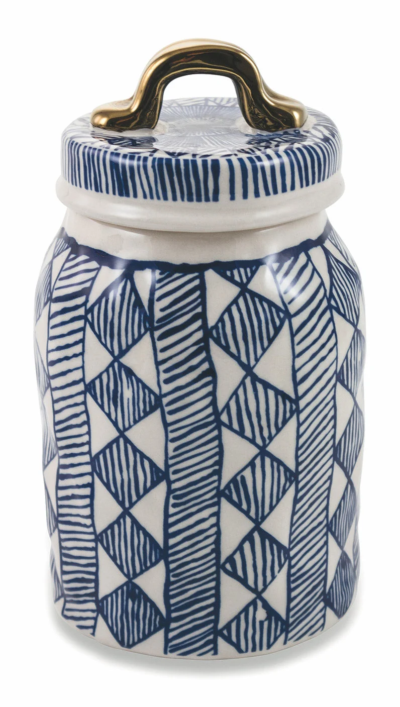 Barattolo Ø11x20 cm in Gres VdE Tivoli 1996 Masai Blu e Bianco