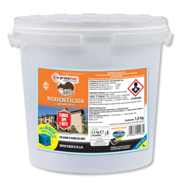 Rodenticida blocco paraffinato secchiello da 1,5 kg