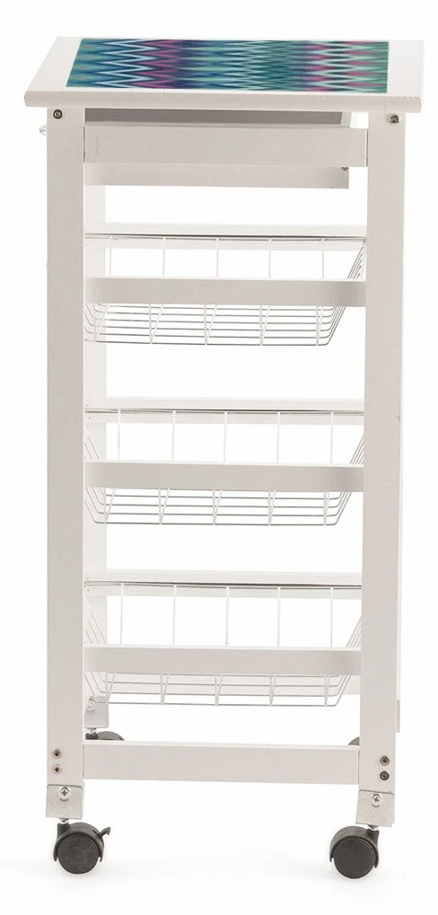Carrello da Cucina Salvaspazio 37x37x76 cm 3 Ceste in Legno Soriani Zig Zag Bianco