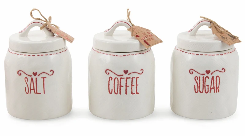Set 3 Barattoli Sale Caffè Zucchero in Ceramica Villa d'Este Home Tivoli Heart