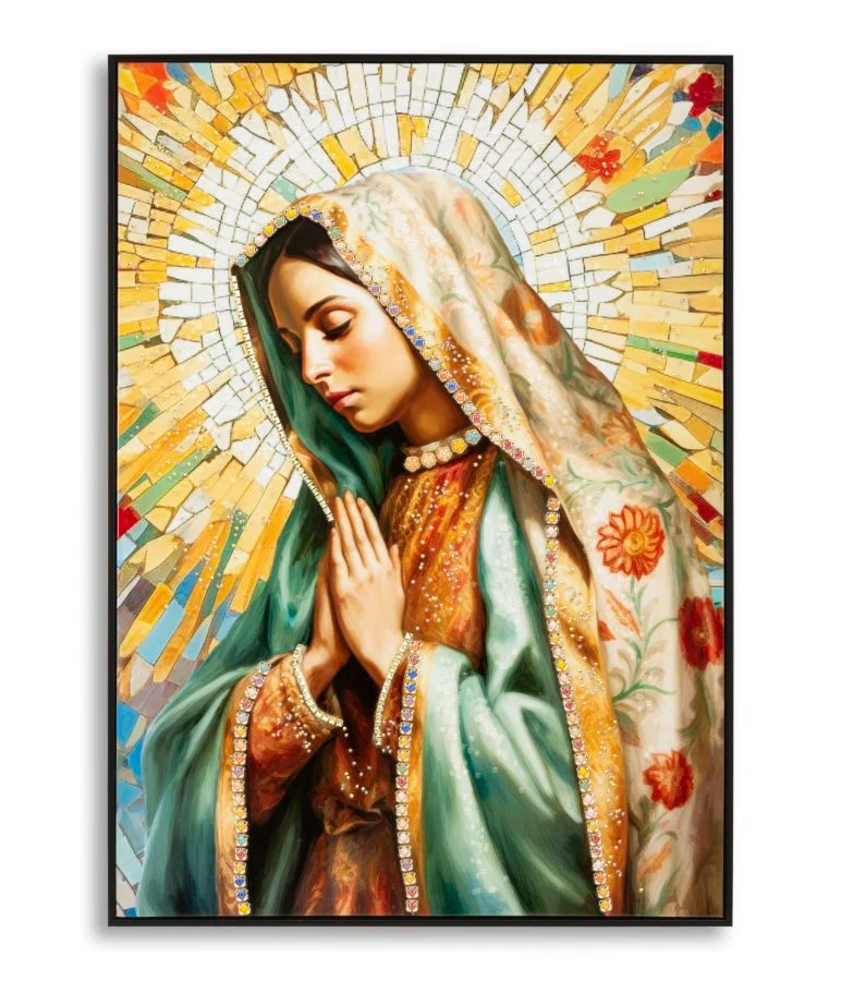 Dipinto Su Tela Laccato Madonna -A- Con Cornice 72X102