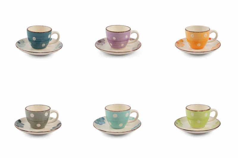 Set 6 Tazzine Caffè con Piattino in Gres 50 ml Villa d'Este Home Tivoli Margarita
