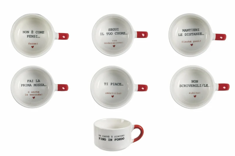 Set 6 Tazzine 90 ml in Porcellana Villa d'Este Home Tivoli Caffeomanzia Love Cynical Mood