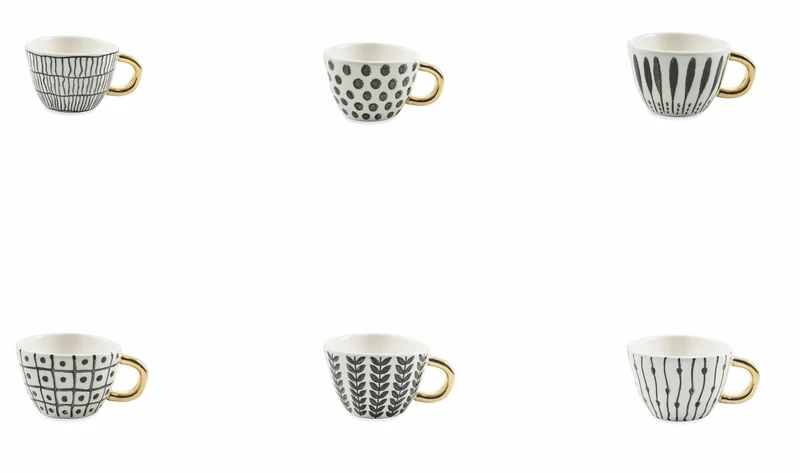 Set 6 Tazzine da Caffè Ø7x5 cm in Gres Villa d'Este Home Tivoli Masai Nero e Bianco