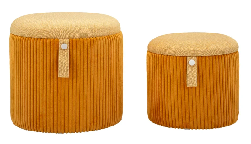 Puff C/Contenitore Bolzano Senape Set 2 Pz Ø 38X38-32X28