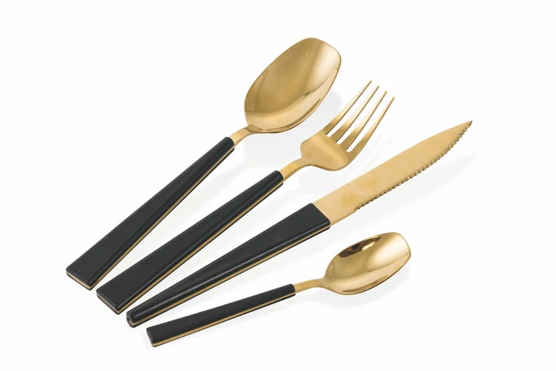Servizio Set di Posate 24 Pezzi in Acciaio Villa d'Este Home Tivoli Gold Set Nero