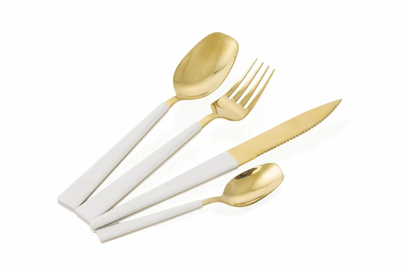 Servizio Set di Posate 24 Pezzi in Acciaio Villa d'Este Home Tivoli Gold Set Bianco