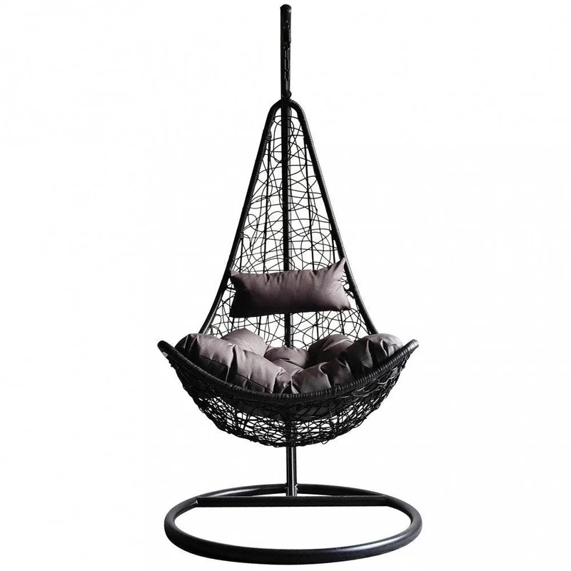 Dondolo Ponza - Struttura Metallo Tortora, Seduta Wicker Nero