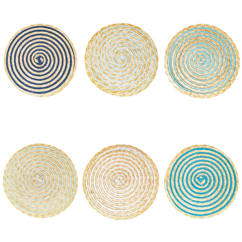 Set 6 Tovagliette Tonda in Rafia Ø39 cm Villa d'Este Home Tivoli Spiral
