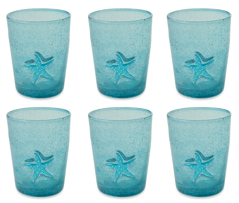 Set 6 Bicchieri Ø8x10 cm in Vetro Villa d'Este Home Tivoli Fish Celesti