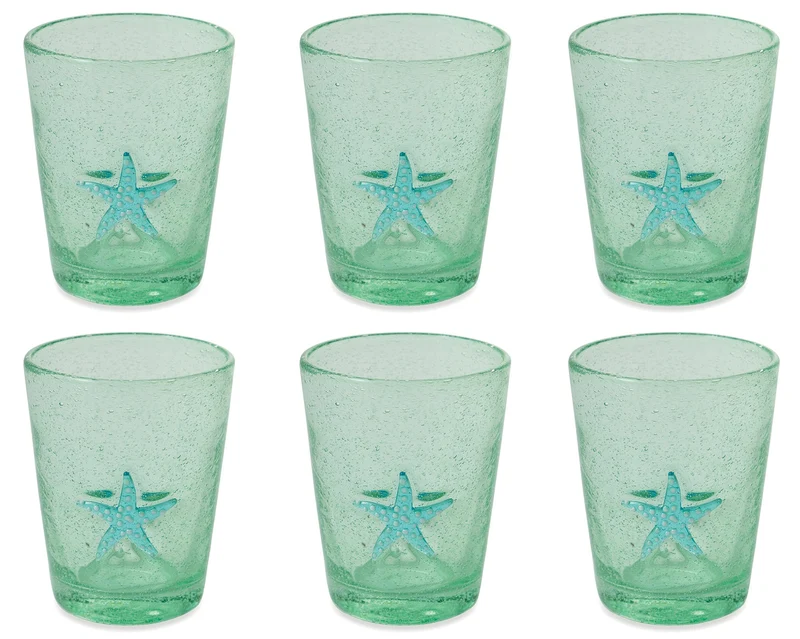 Set 6 Bicchieri Ø8x10 cm in Vetro Villa d'Este Home Tivoli Fish Verde Acqua