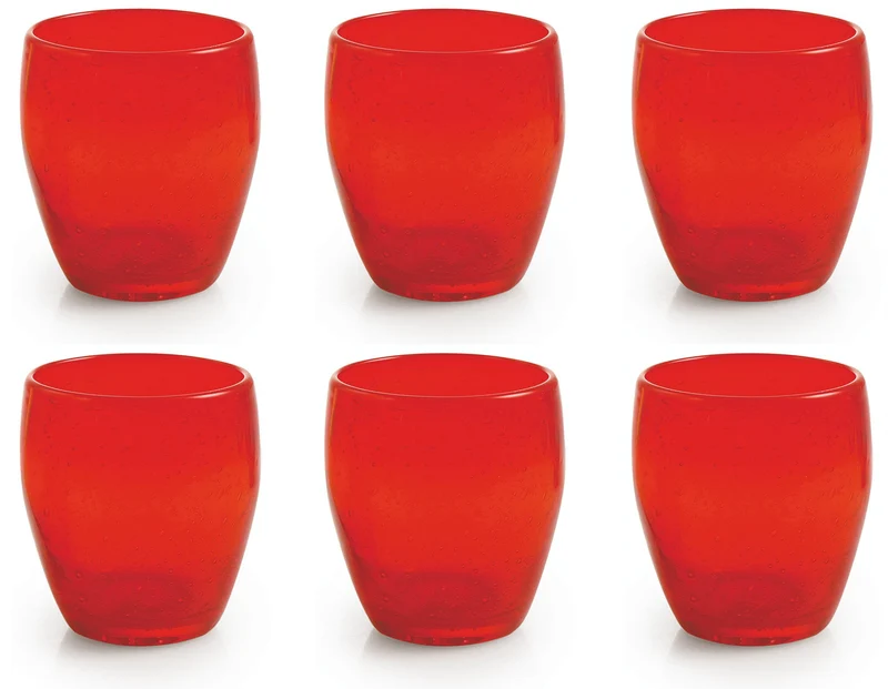 Set 6 Bicchieri Ø7,3x10 cm in Vetro Soffiato Villa d'Este Home Tivoli Acapulco Rossi
