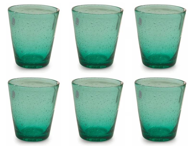 Set 6 Bicchieri Ø9x10 cm in Vetro Soffiato Villa d'Este Home Tivoli Cancun Verde Tiffany