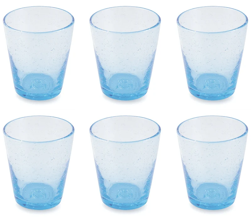 Set 6 Bicchieri Ø9x10 cm in Vetro Soffiato Villa d'Este Home Tivoli Cancun Azzurri