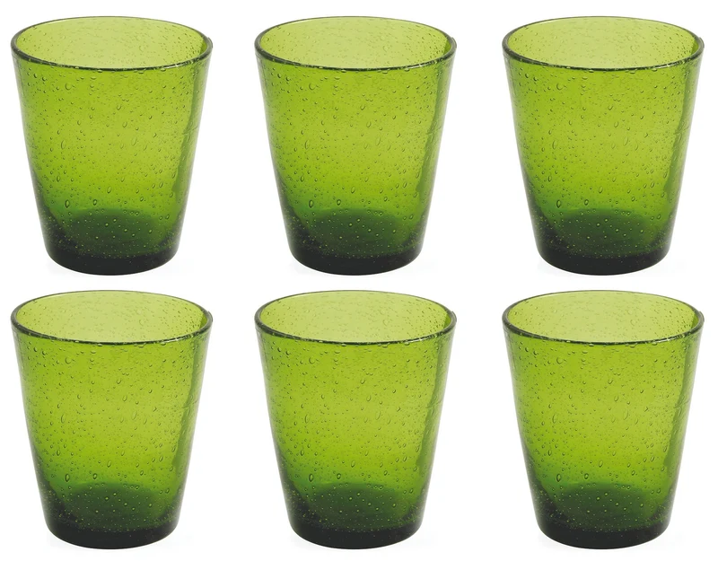 Set 6 Bicchieri Ø9x10 cm in Vetro Soffiato Villa d'Este Home Tivoli Cancun Verdi