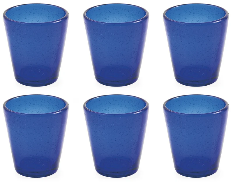 Set 6 Bicchieri Ø9x10 cm in Vetro Soffiato Villa d'Este Home Tivoli Cancun Blu