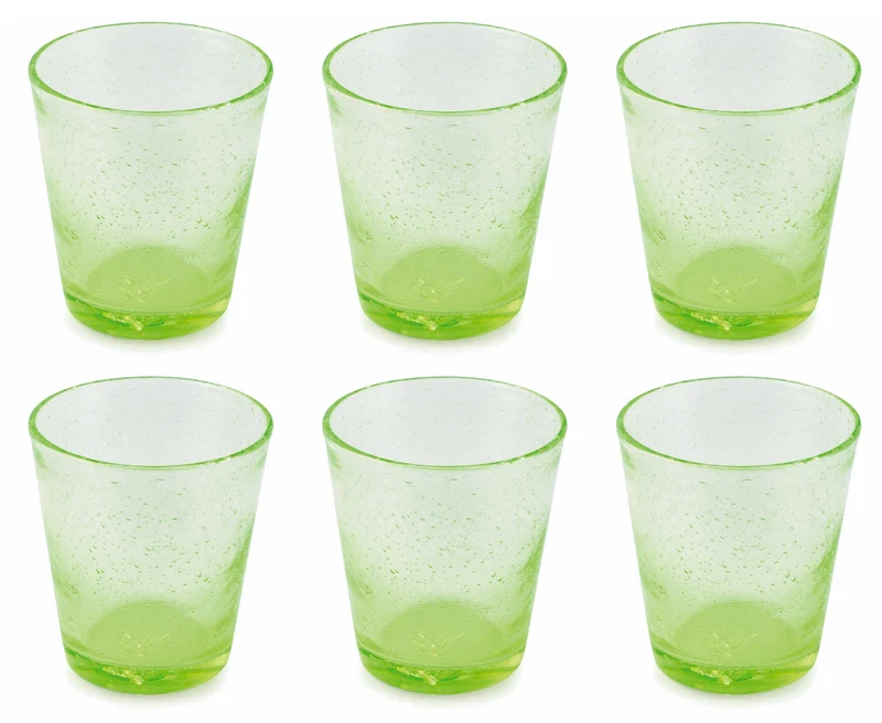 Set 6 Bicchieri Ø9x10 cm in Vetro Soffiato Villa d'Este Home Tivoli Cancun Verde Mela