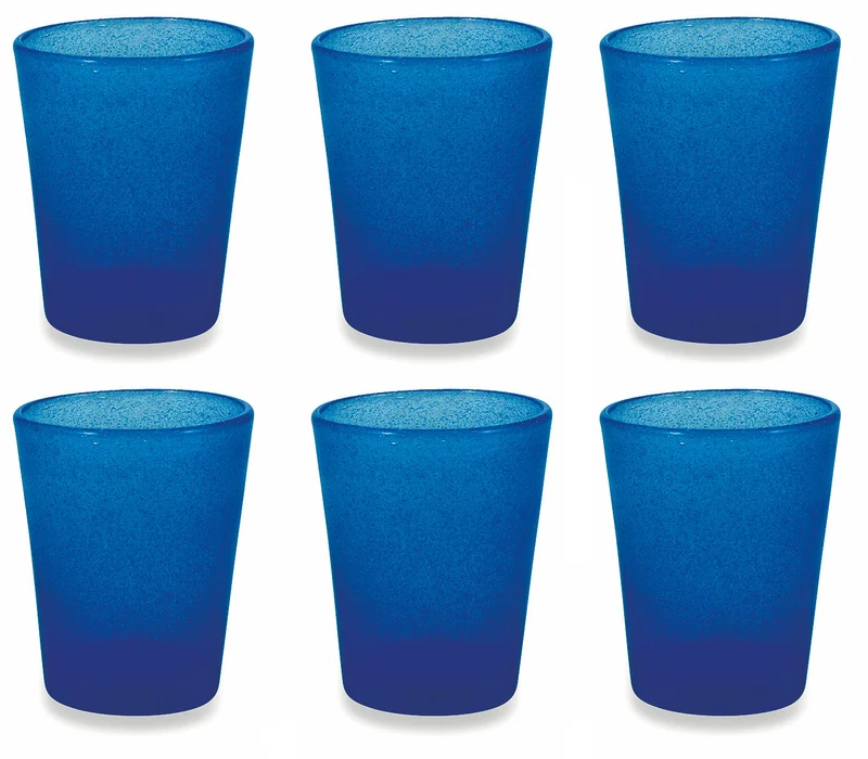 Set 6 Bicchieri Ø8x10,5 cm in Vetro Villa d'Este Home Tivoli Cancun Blu