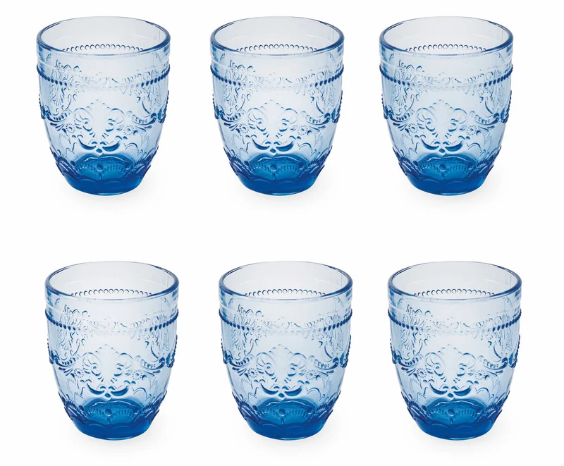 Set 6 Bicchieri Ø8,5x10 cm in Vetro Villa d'Este Home Tivoli Avenue Blu