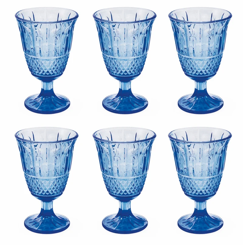 Set 6 Calici Ø8,5x10 cm in Vetro Villa d'Este Home Tivoli Elegance Blu
