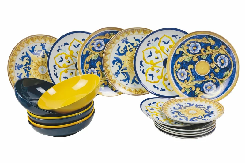 Servizio Piatti 18 Pezzi in Porcellana e Gres Multicolor Villa d'Este Home Tivoli Sicilia