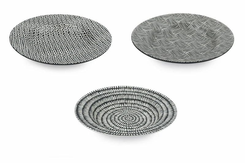 Set 6 Piatti Pasta Bowl in Porcellana Ø28 cm Decoro Tribale a Rilievo Villa d'Este Home Tivoli Timbuktu