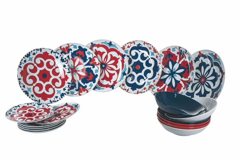 Servizio Piatti 18 Pezzi in Porcellana e Gres Multicolor Villa d'Este Home Tivoli Santiago