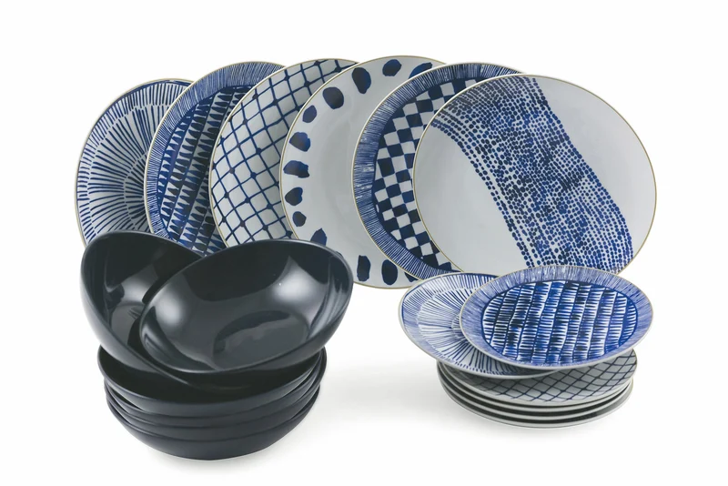 Servizio Piatti 18 Pezzi in Porcellana e Gres Multicolor Villa d'Este Home Tivoli Masai Blue