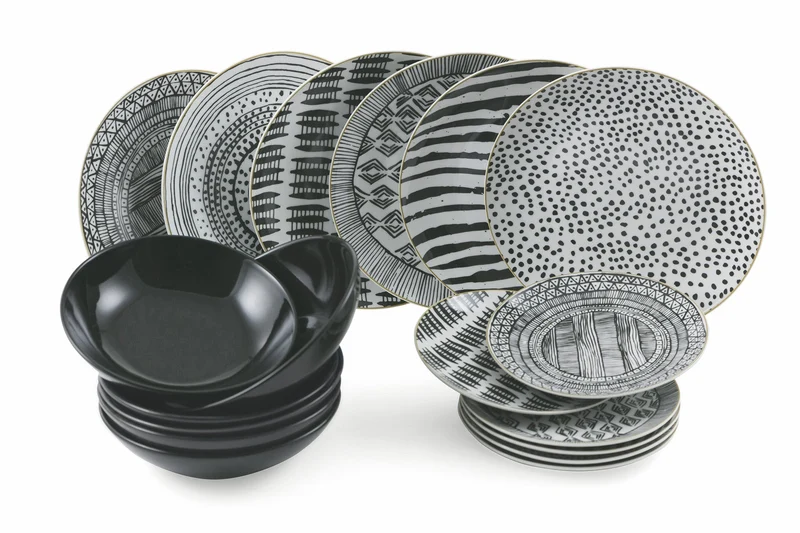 Servizio Piatti 18 Pezzi in Porcellana e Gres Multicolor Villa d'Este Home Tivoli Masai Black
