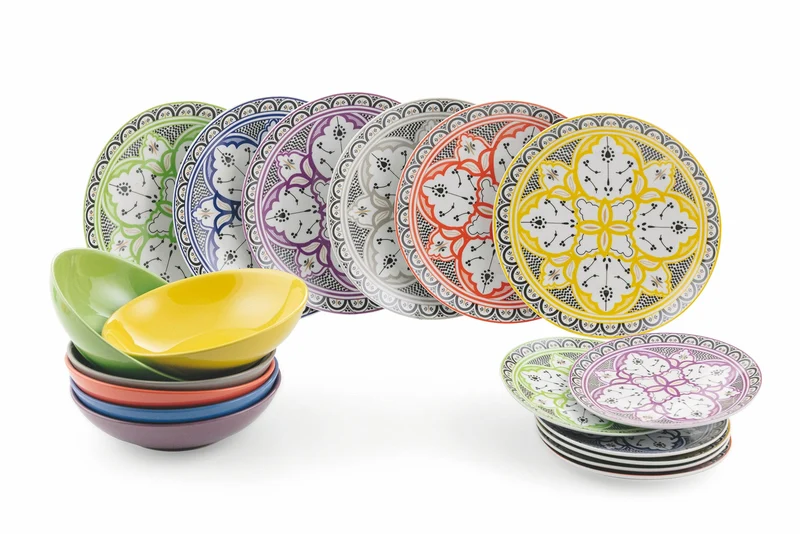 Servizio Piatti 18 Pezzi in Porcellana e Gres Multicolor Villa d'Este Home Tivoli Marocco