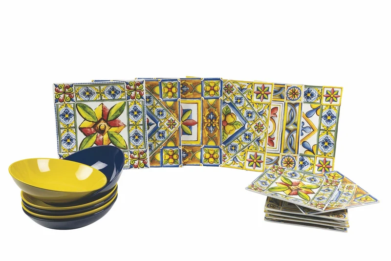 Servizio Piatti 18 Pezzi in Porcellana e Gres Multicolor Villa d'Este Home Tivoli Costiera