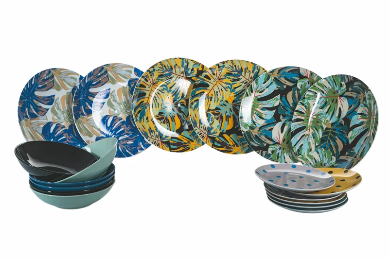 Servizio Piatti 18 Pezzi in Porcellana e Gres Multicolor Villa d'Este Home Tivoli Copacabana