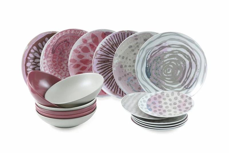 Servizio Piatti 18 Pezzi in Porcellana e Gres Multicolor Villa d'Este Home Tivoli Aurora