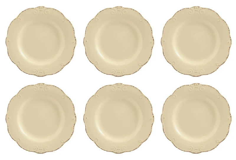 Set 6 Piatti Piani Ø27,7x3 cm in Gres Villa d'Este Home Tivoli Duchessa Crema