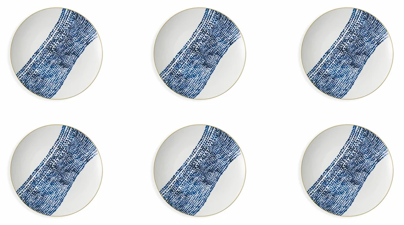 Set 6 Piatti Piani Ø27x3 cm in Porcellana Villa d'Este Home Tivoli Masai Stripe