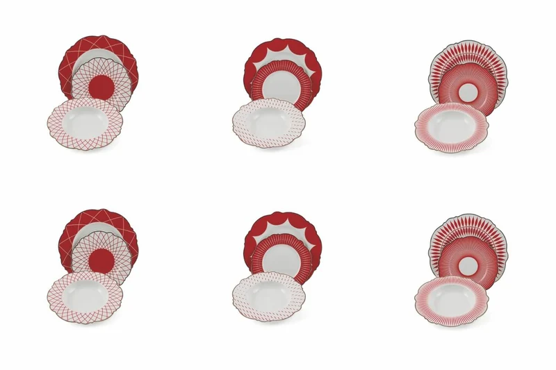 Servizio Piatti 18 Pezzi in Porcellana Villa d'Este Home Tivoli Wonderland Rosso