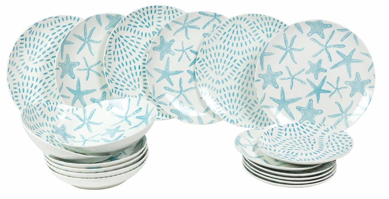 Servizio Piatti 18 Pezzi in Porcellana Villa d'Este Home Tivoli Playa Azzurro e Bianco