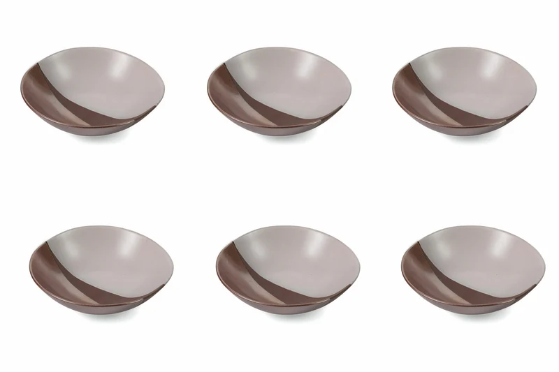 Set 6 Piatti Fondi Ø19,5x5,5 cm in Gres Villa d'Este Home Tivoli Officina Bianco e Marrone