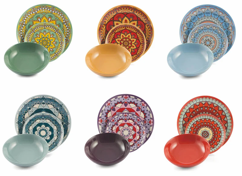 Servizio Piatti 18 Pezzi in Porcellana e Gres Villa d'Este Home Tivoli Cala Saona Multicolor